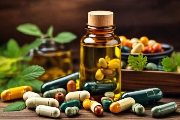 bottle-pills-with-bunch-pills-table_960782-126667